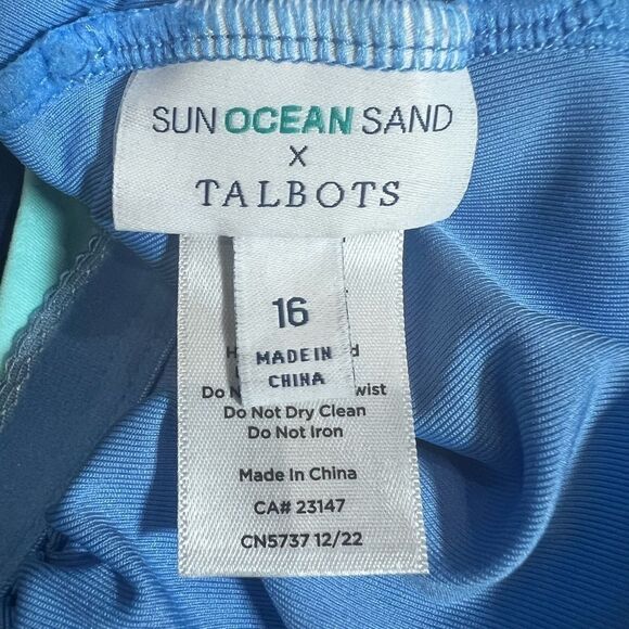 Talbots SUN OCEAN SAND COLORBLOCK V-NECK TANKINI Top Size 16 - Picture 10 of 14
